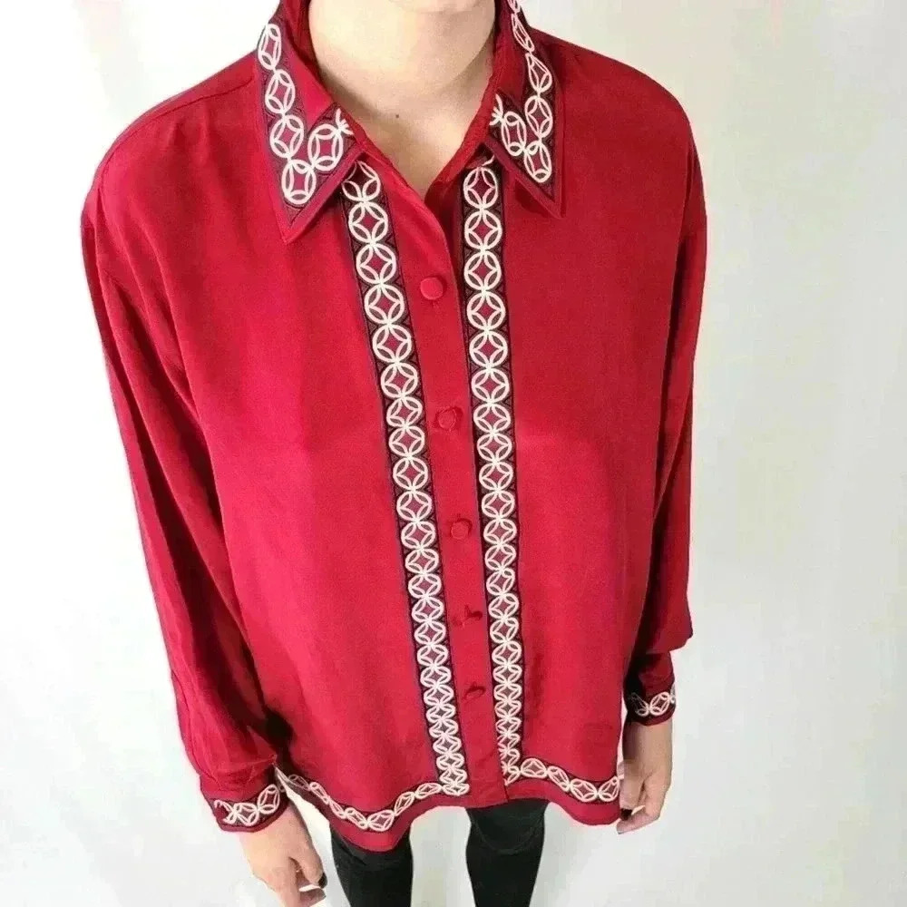 Vintage 90s Diane Von Furstenburg Silk Blouse Button Up Top - S - Picture 2 of 8